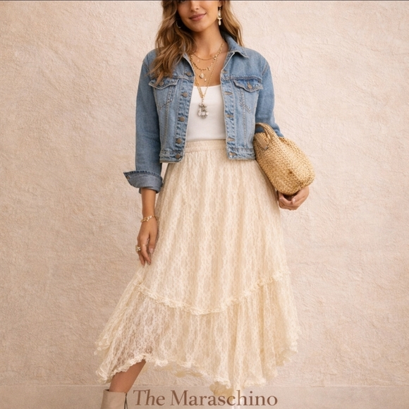 American Eagle Outfitters Dresses & Skirts - American Eagle Outfitters Cream Lace Midi Skirt